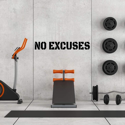 Fairwinds Design - No Excuses 4’ Long Gym Wall Vinyl Decal - Inspirational Workout Wall Quote for Gym and Fitness Center (Black)