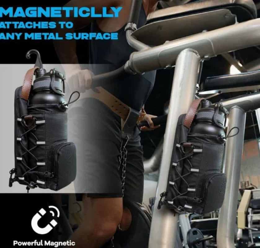 Magnetic Gym Bag for Men and Women, Water Bottle Holder Gym Magnetic Bag Company, Magnetic Crossbody Gym Bag for Gym, Travel, Work and Sports, Gym Gifts (All Black)